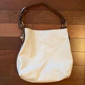 Coach Cream with Brown Strap Leather Shoulder Bag